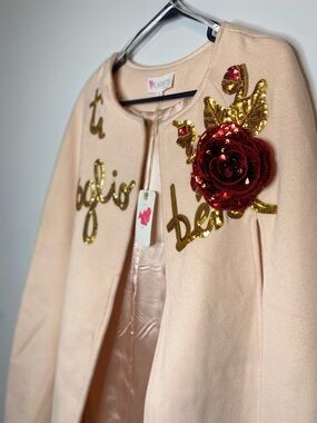 Blush Pink Sequin Rose Dress Cape